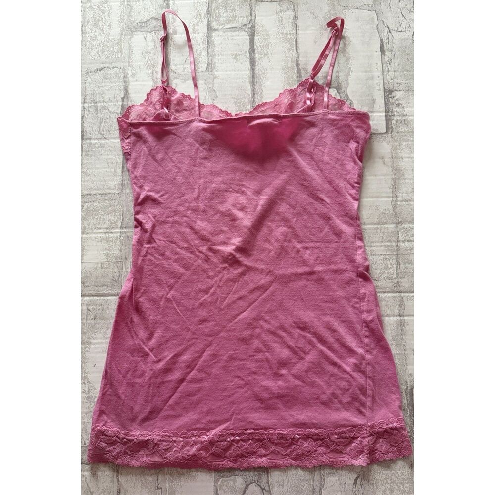 Y2K Pink Lace Trim Cami Top Adjustable Spaghetti Strap Coquette Style Sz S - Picture 3 of 7